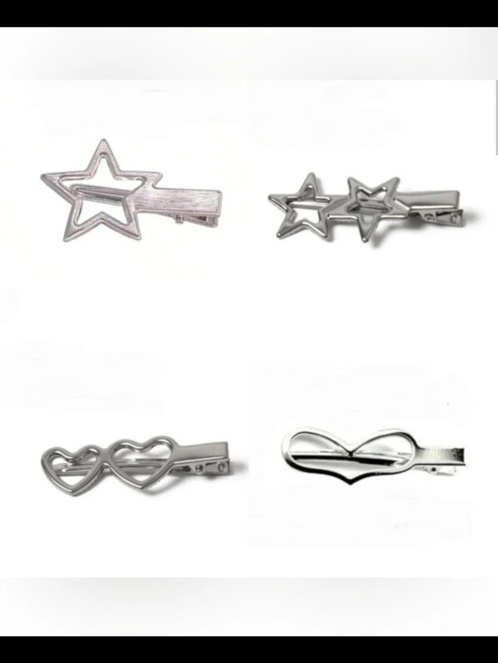 Y2K Aesethic Hair Clips- Assorted Silver Star & Heart Clips BNIB